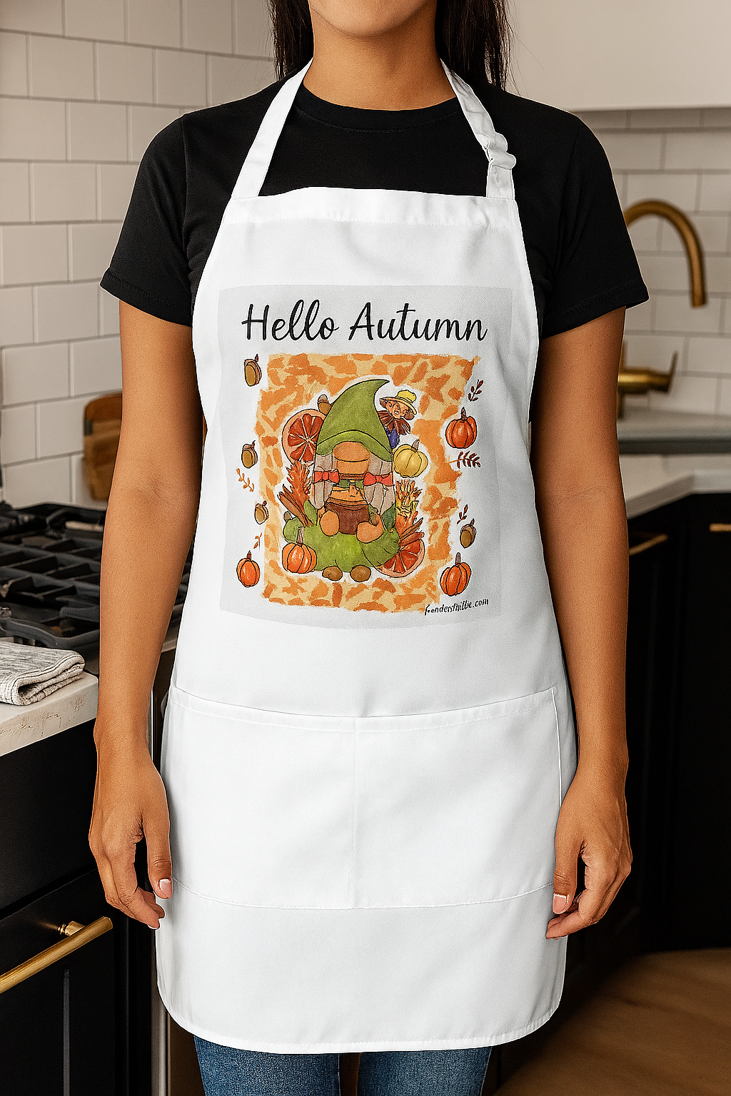 Polyester Adult Hello Autumn Gonk Apron with pocket
