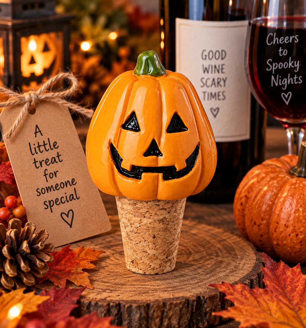 Halloween Pumpkin Bottle Stopper | Jack O’ Lantern Wine Bottle Cork | Spooky Season Gift | Halloween Kitchen & Bar Accessory