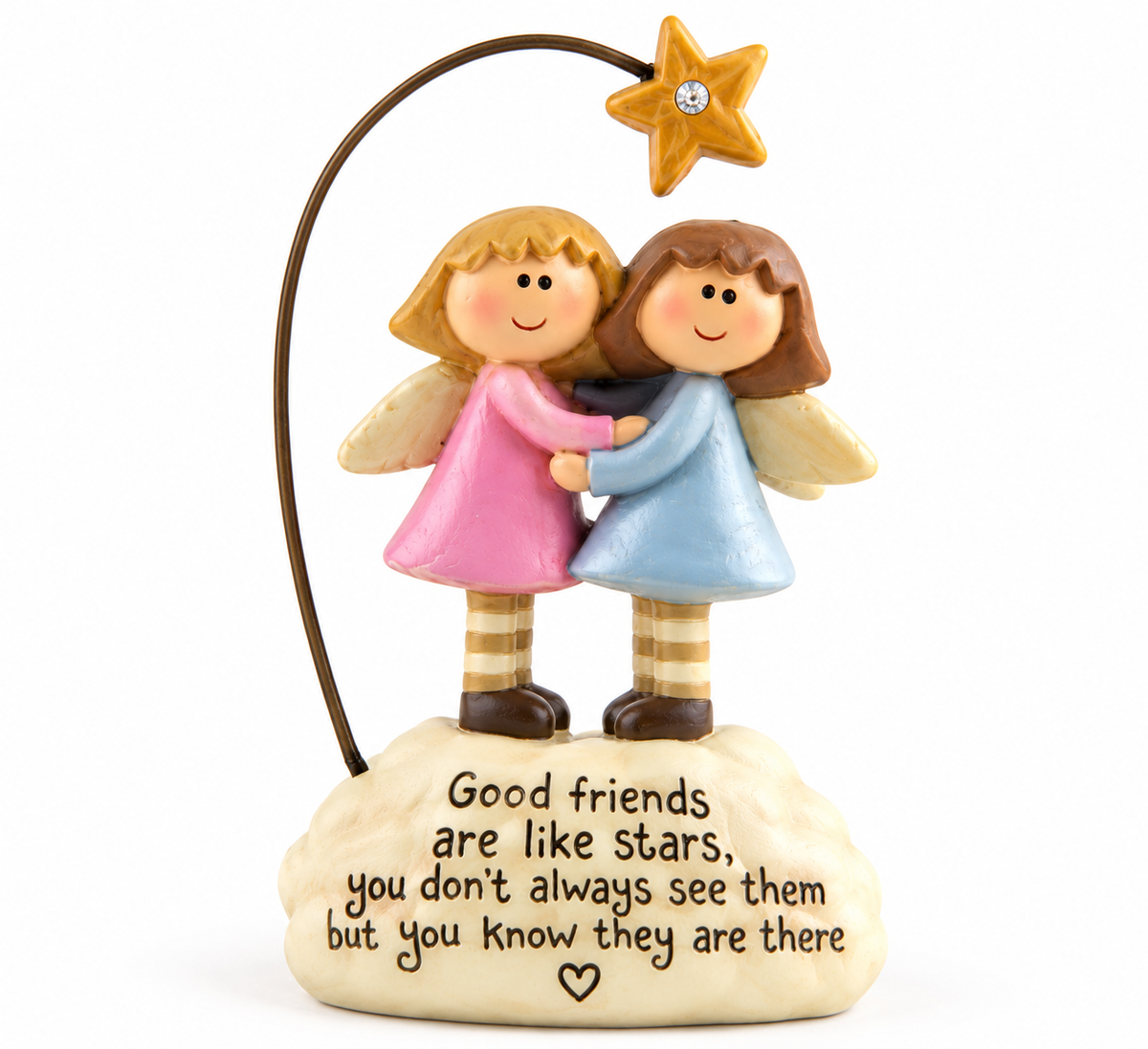 Freestanding Decorative Keepsake: Two Angel Friends Beneath Star with Sentiment
