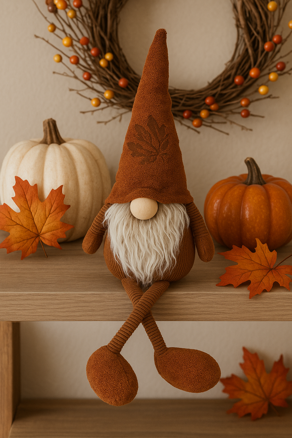 Tall Autumn Gonk, with embossed leaf effect, 51cm