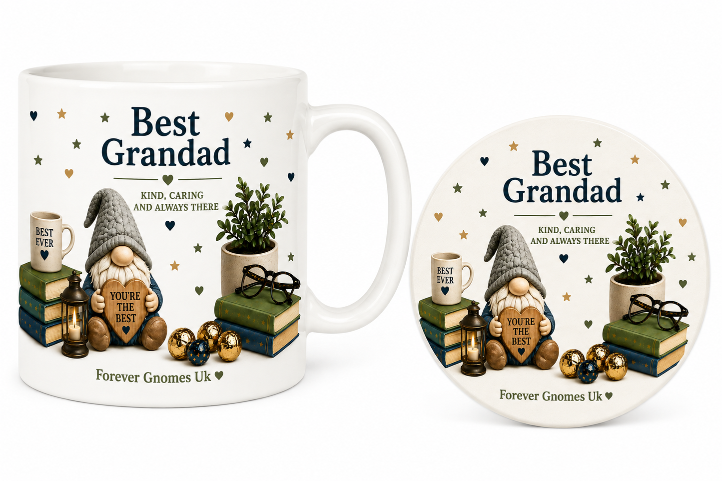 Best Grandad Mug and Coaster Gift Set | Grandad Gift | Father’s Day Mug Set | Gonk Mug & Ceramic Coaster | Forever Gnomes UK