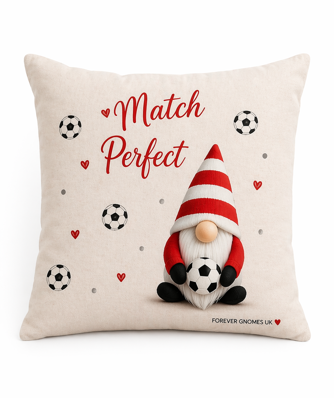 Match Perfect Gonk Cushion | Football Gift Cushion | Linen Cushion with Inner | 40x40cm | Handmade by Forever Gnomes UK