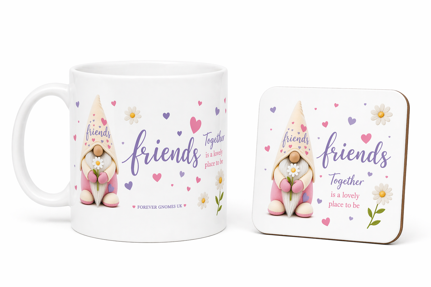 Friends Mug and Coaster Gift Set | Friendship Gift | Gonk Mug | Best Friend Gift | Handmade by Forever Gnomes UK