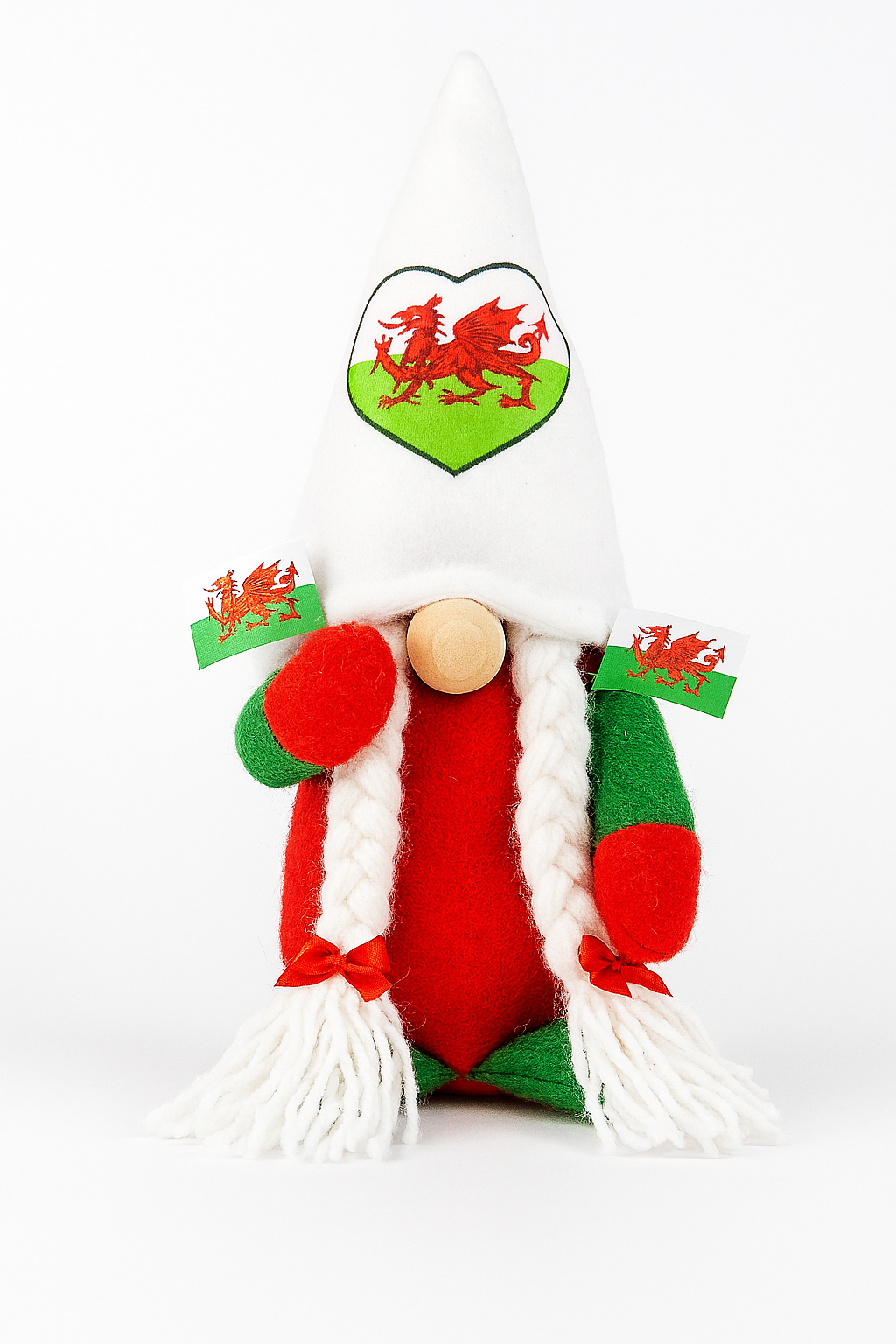 Welsh Gonk with flags and Welsh heart Hat, Nordic Gnome, Swedish Tomte