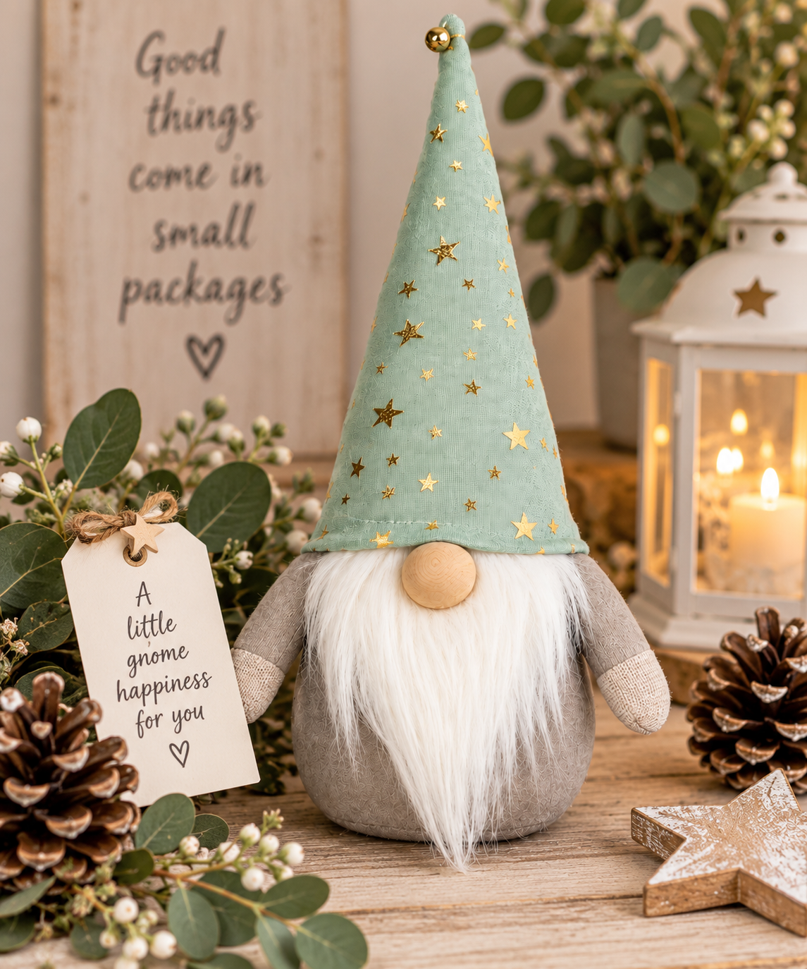 Mini Gnome with Gold Star Hat & Bell – 22cm