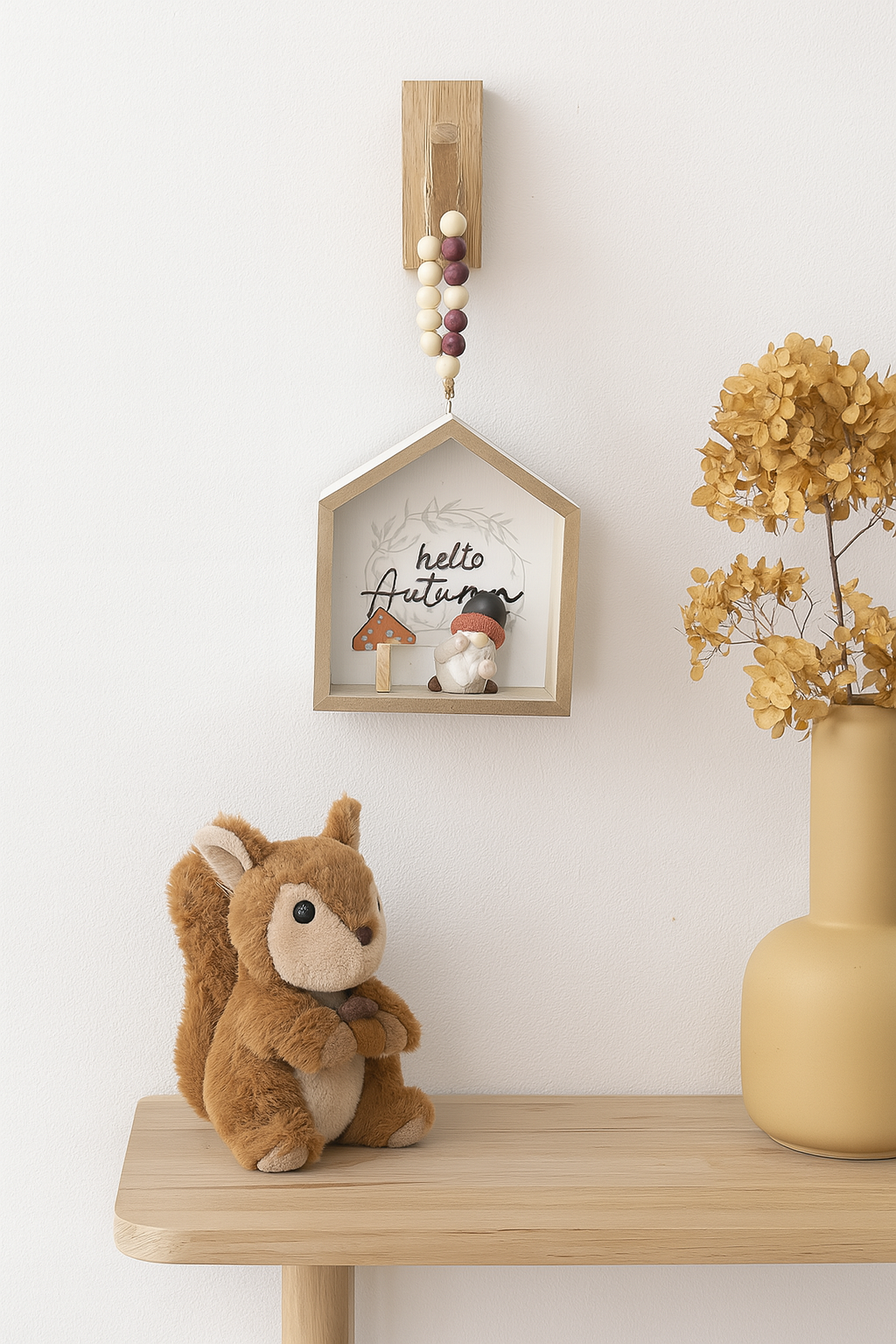 Hello Autumn Hanging Wooden Gonk House, Nordic Gnome, Swedish Tomte