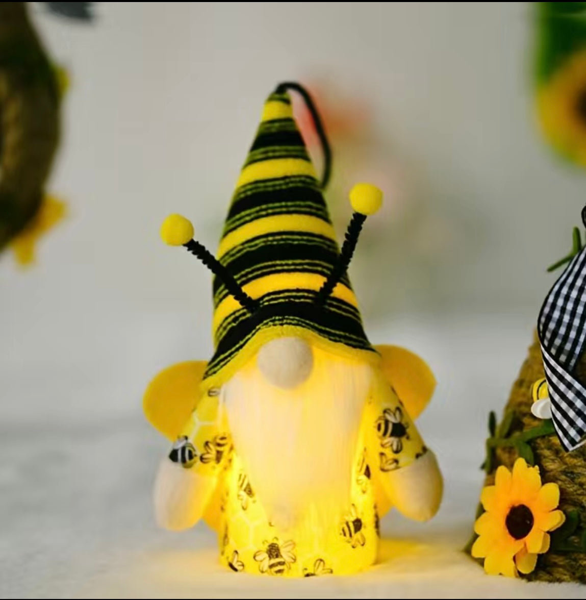 Hanging LED Bumble Bee Light Up Gonk, Nordic Gnome, Gnome, Swedish Tomte