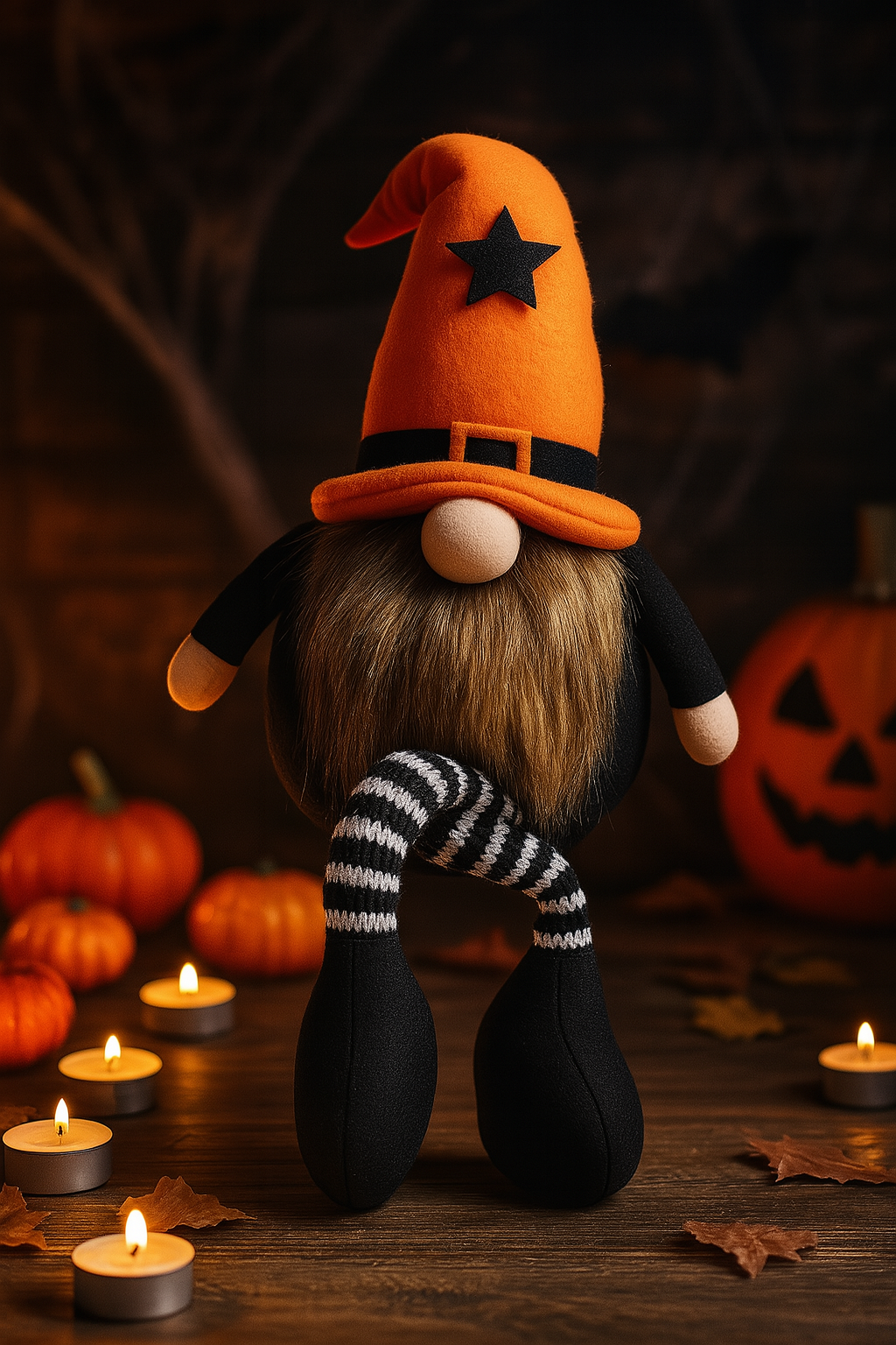 Halloween Gonk with Orange Hat 53cm, Nordic, Gnome, Swedish Tomte