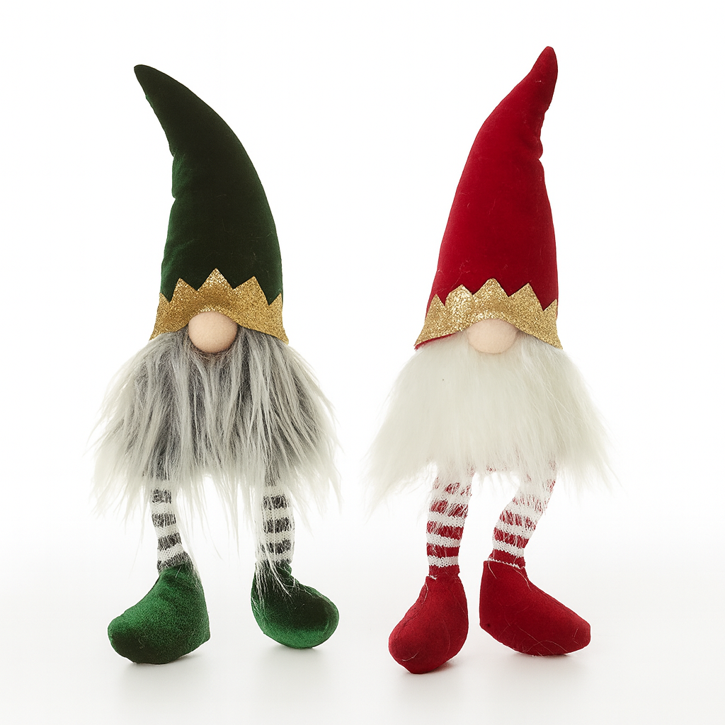 Red and Green Mini Gonks with long Legs, Nordic Gnome, Swedish Tomte