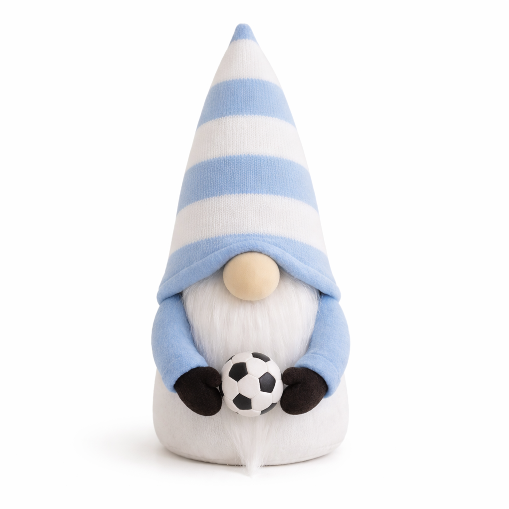 Light Blue & White Football Gonk – 9 Inch Handmade Decoration