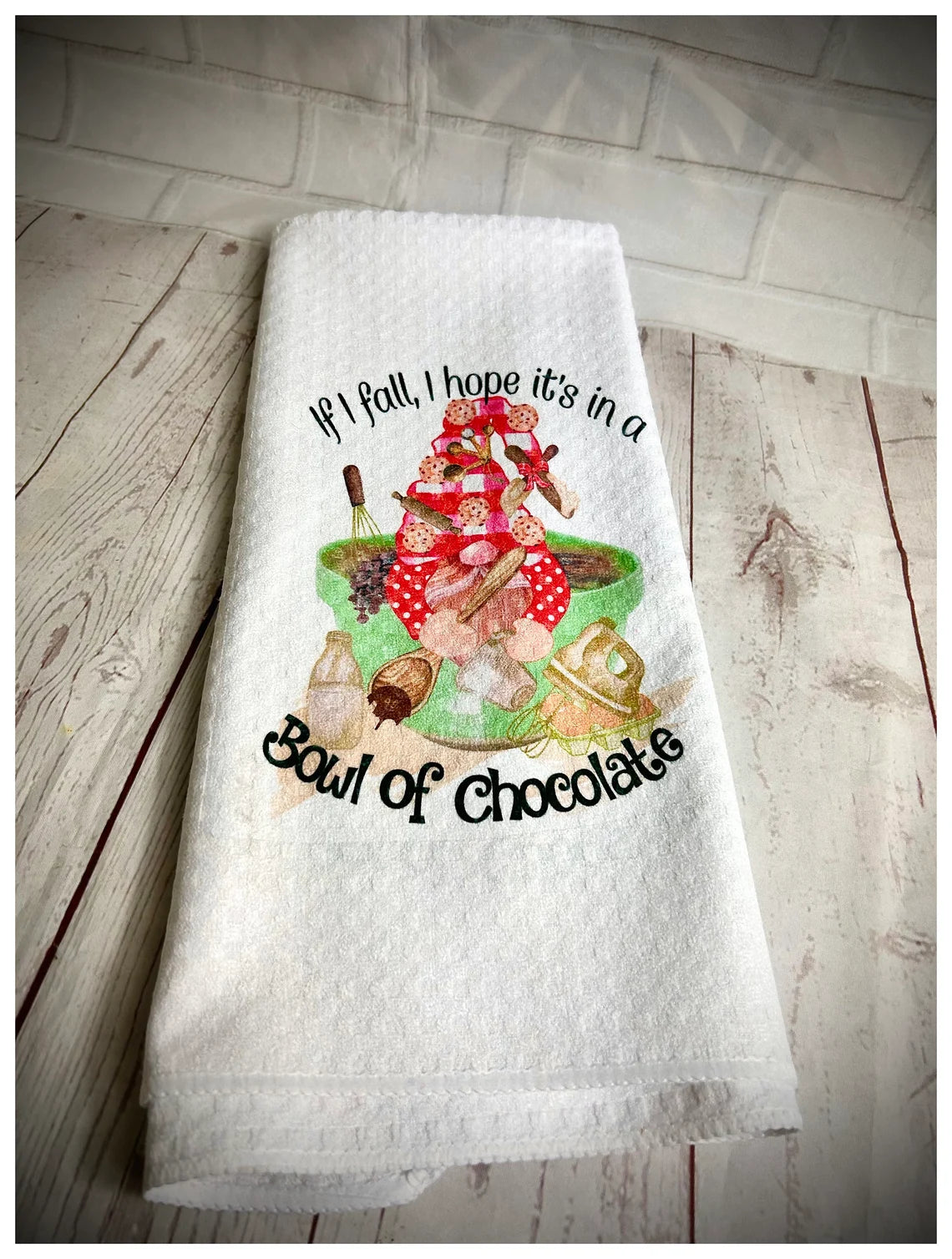 Handmade Bowl of Chocolate Waffle Weave Gnome Tea Towel, Nordic, Gonk, Swedish Tomte