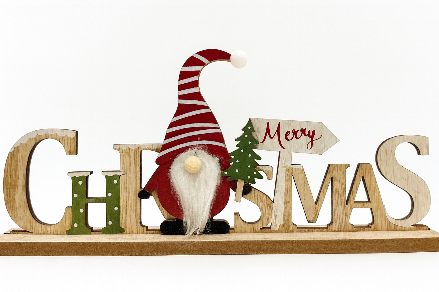 Wooden Merry Christmas Gonk Sign 30 x 4 x 11.5cm