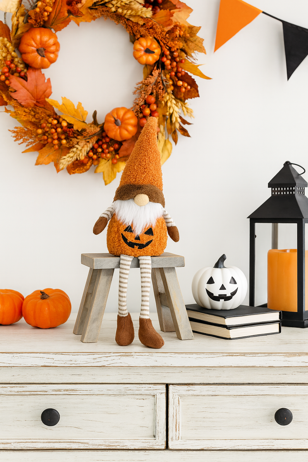 Pumpkin Sitting Fabric Gonk, 47cm, Nordic Gnome, Swedish Tomte