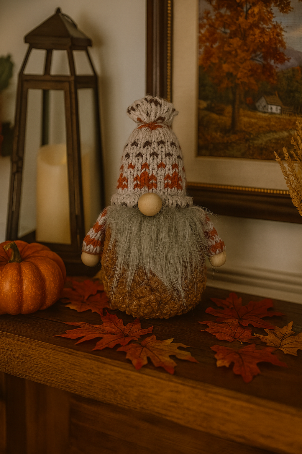 Mini Gonk With Autumn Knitted Hat, 10cm