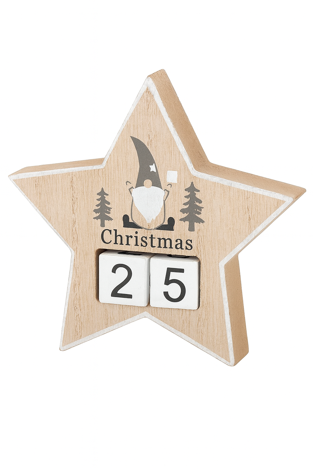 Wooden Gonk Christmas Countdown Block (Star), 15cm x 15cm