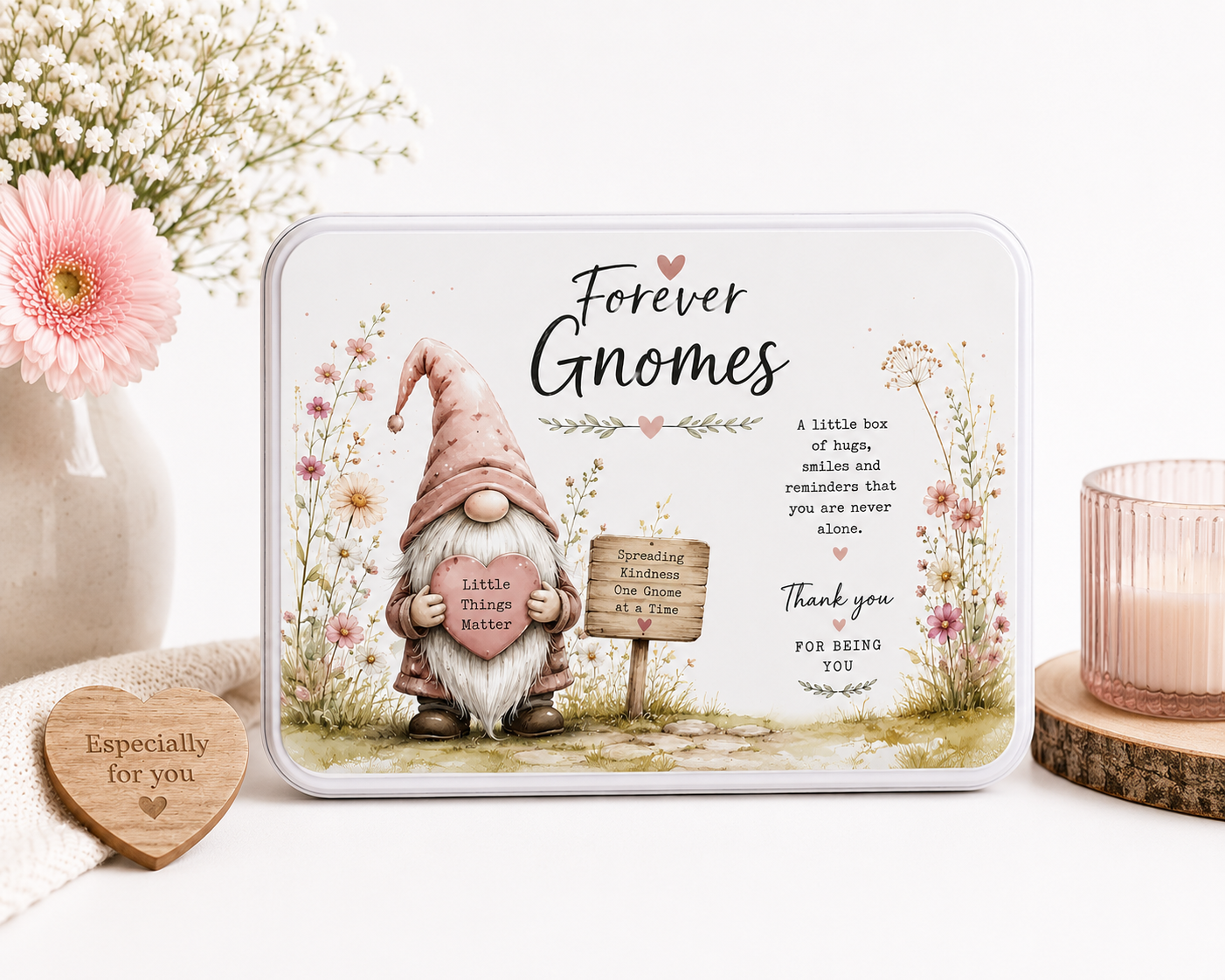 Forever Gnomes Decorative Keepsake Tin | Metal Storage Box | Positive Gift Idea | Handmade Gift Tin | Friendship & Thinking of You Gift