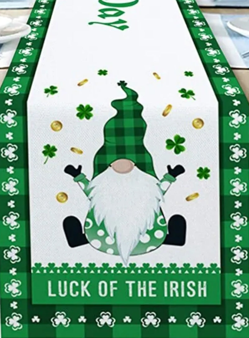 Luck of the Irish Linen Table Runner, Gonks, Nordic, Gnomes, Swedish Tomte