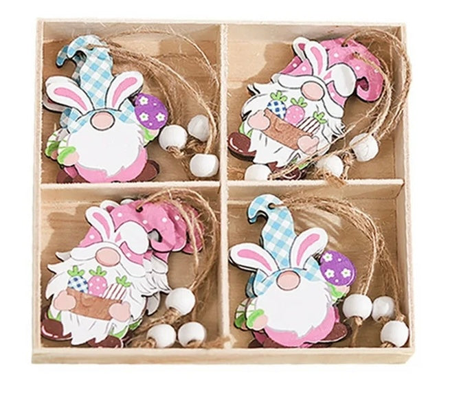 12pc Hanging Wooden Easter Gnome Decorations, Nordic Gnome, Swedish tomte