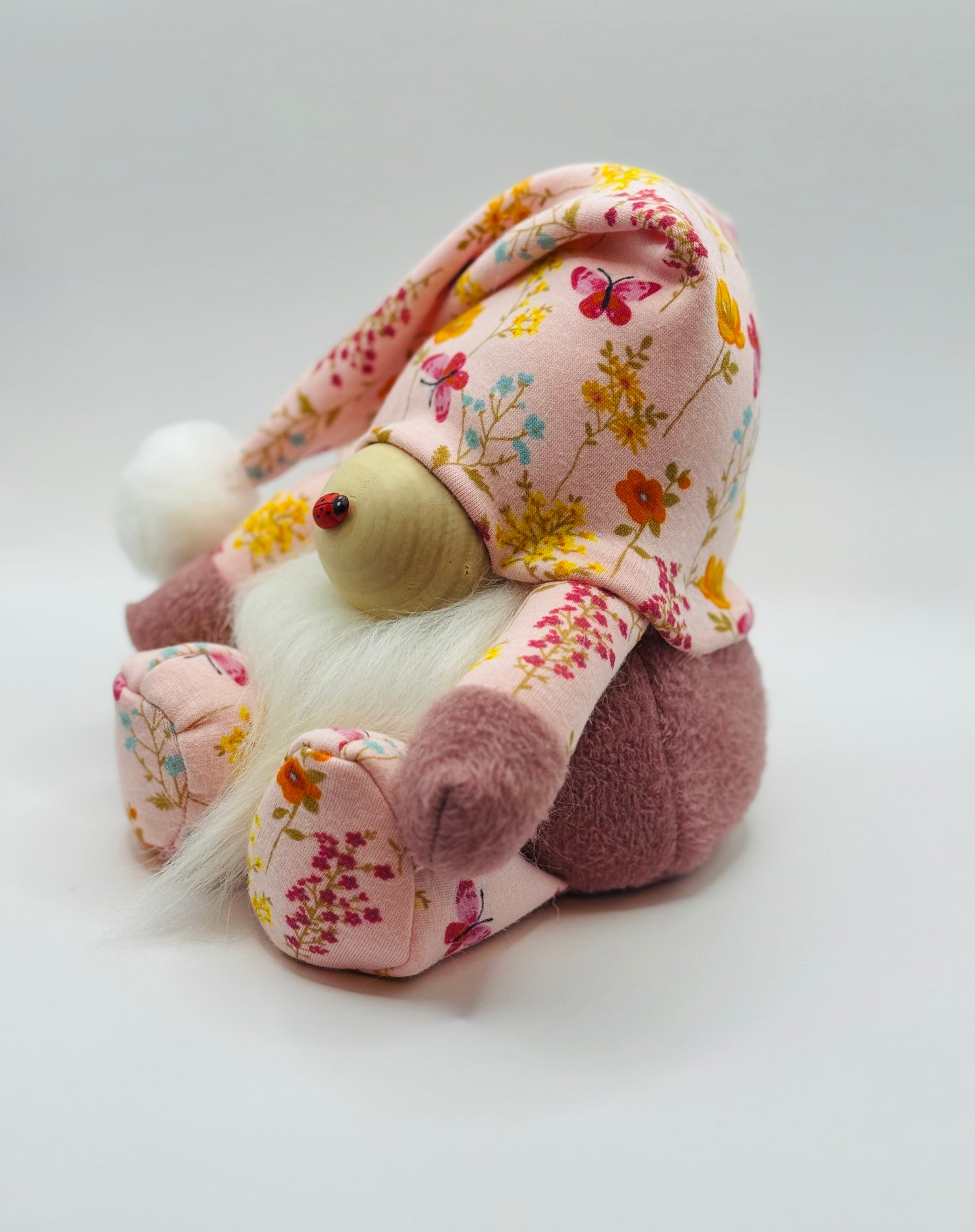 Handmade Nordic Gnome with Floral Floppy Hat and Pom Pom