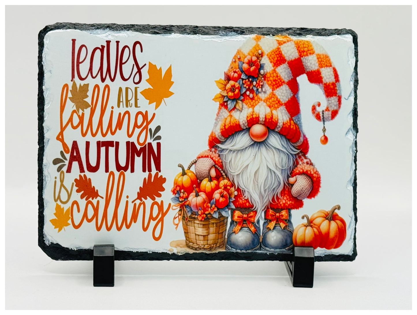 Handmade Leaves are Falling, Autumn decorative Slate, Nordic, Gnome, Swedish Tomte, Gonk
