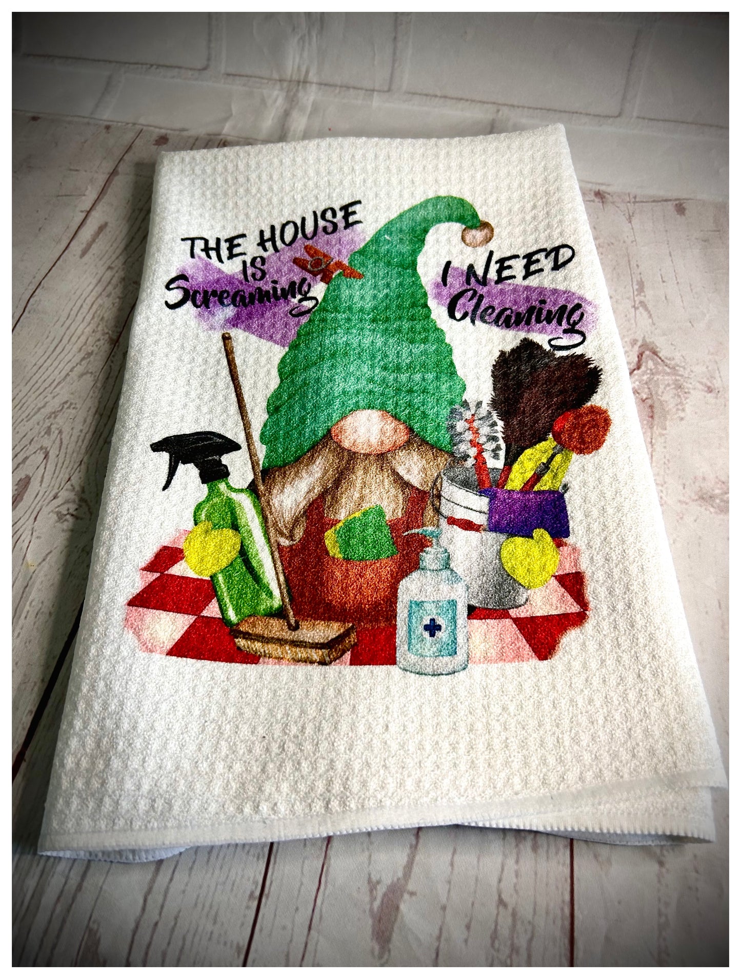 Handmade this house is screaming, Waffle Weave Tea Towel