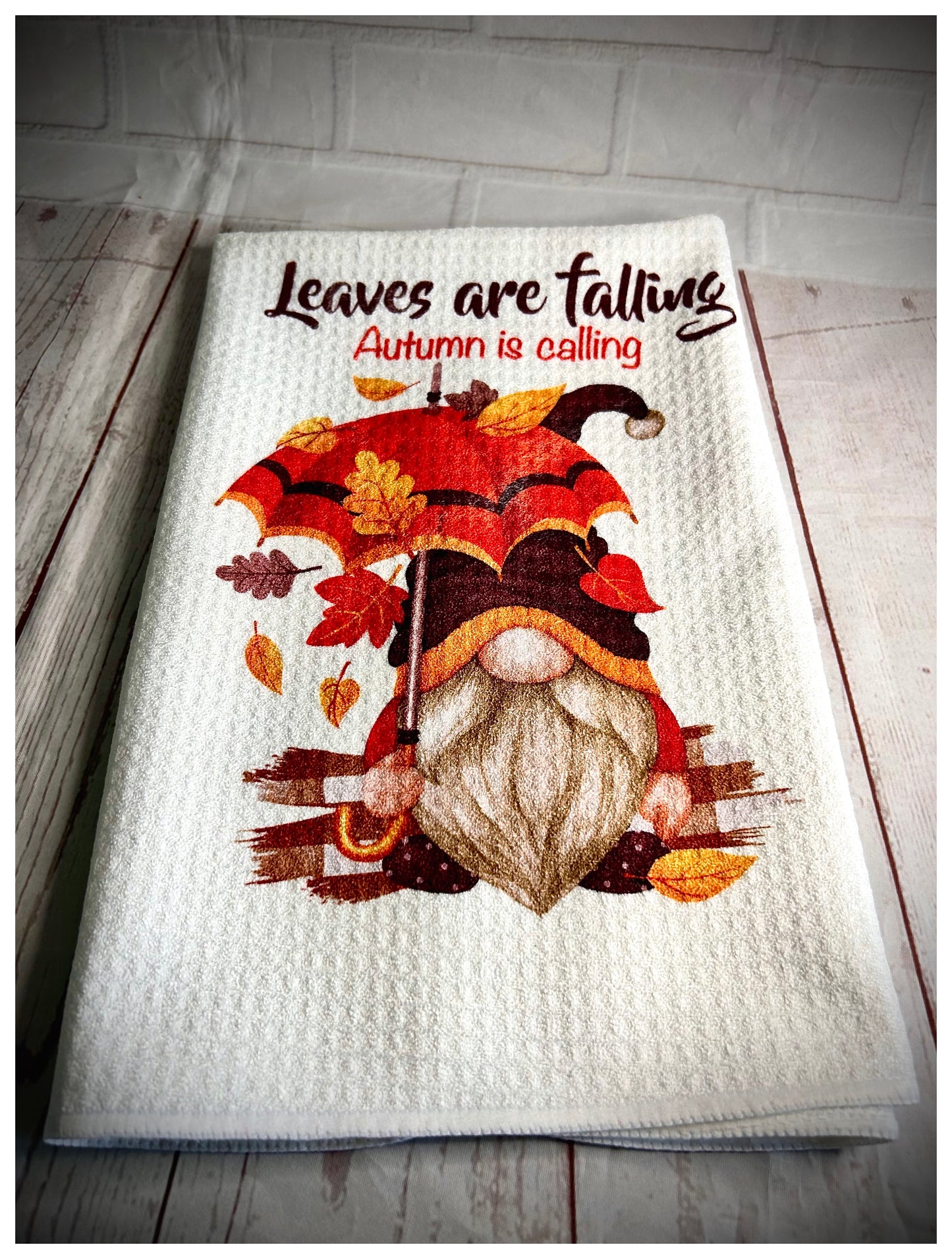 Handmade Leaves are Falling Waffle Tea Towel
