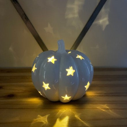 LED Ceramic Pumpkin with Star Cutout, 8cm Grey