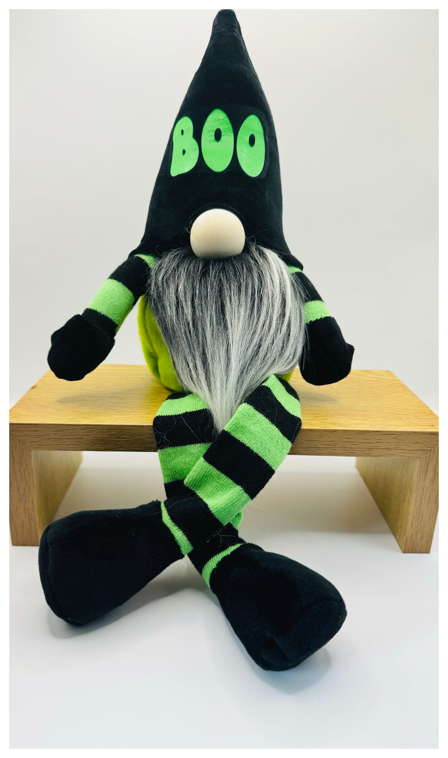 Handmade Halloween Boo Shelf Sitting Gonk, Green, Nordic Gnome, Swedish Tomte