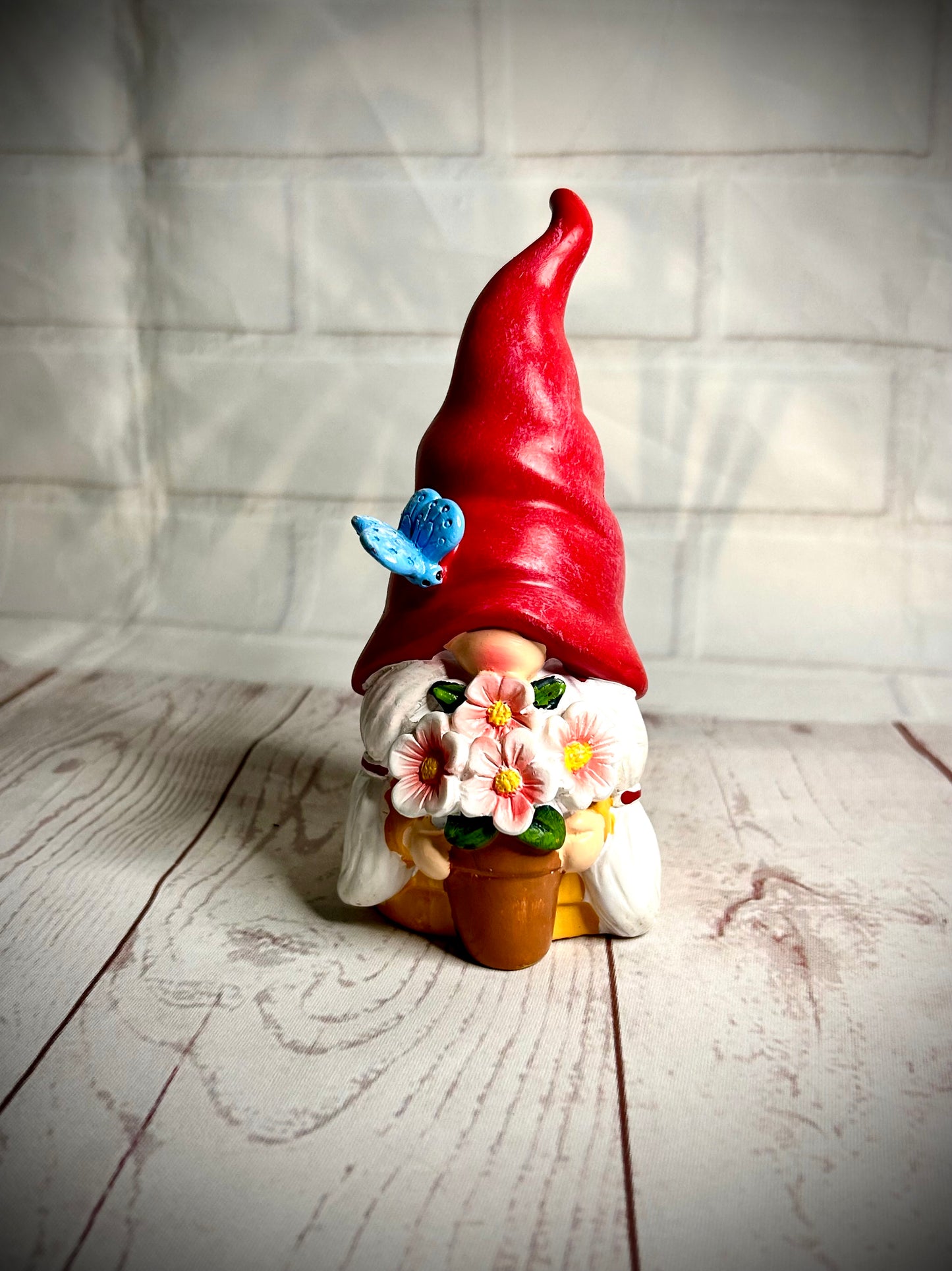 Mini Ceramic Girl Gonk with Butterfly and Flowers, Nordic, Gnome, Swedish Tomte