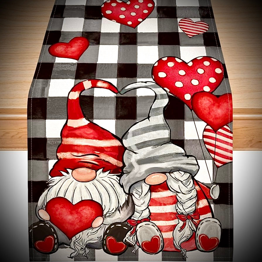 Black and Red Valentines Gonk Table Runner, Nordic, Gnome, Swedish Tomte