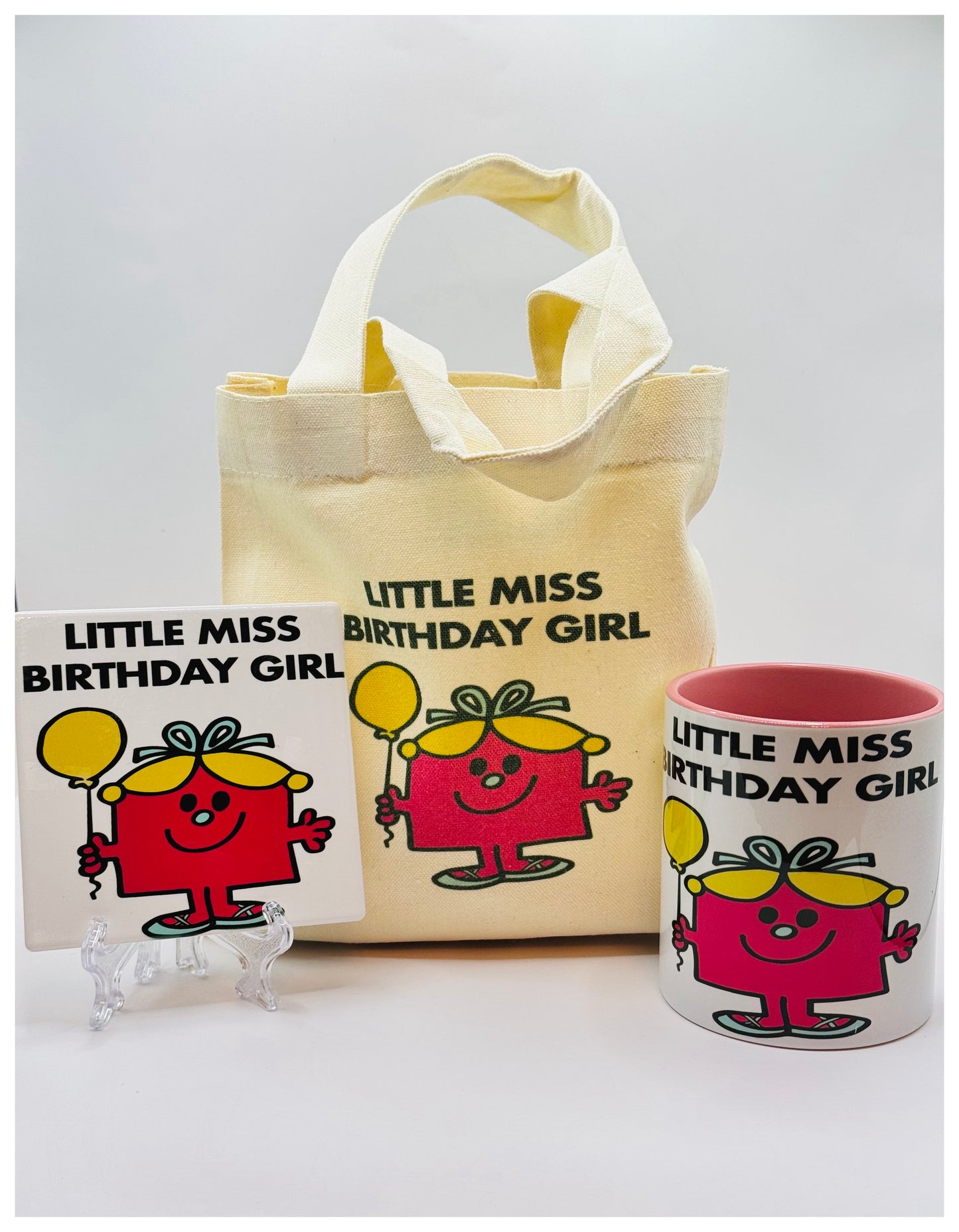 Little Miss Birthday Girl Linen Gift Bag, Mug and Coaster
