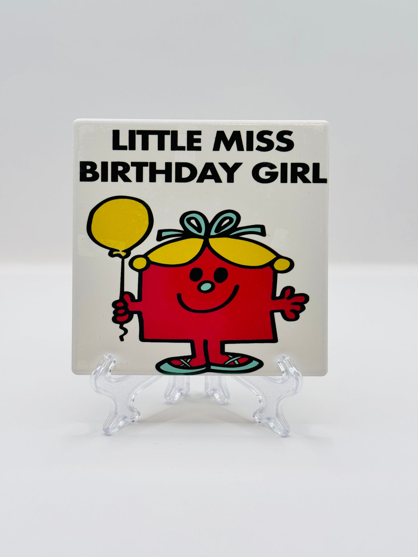 Little Miss Birthday Girl Ceramic Coaster with Cork Backing