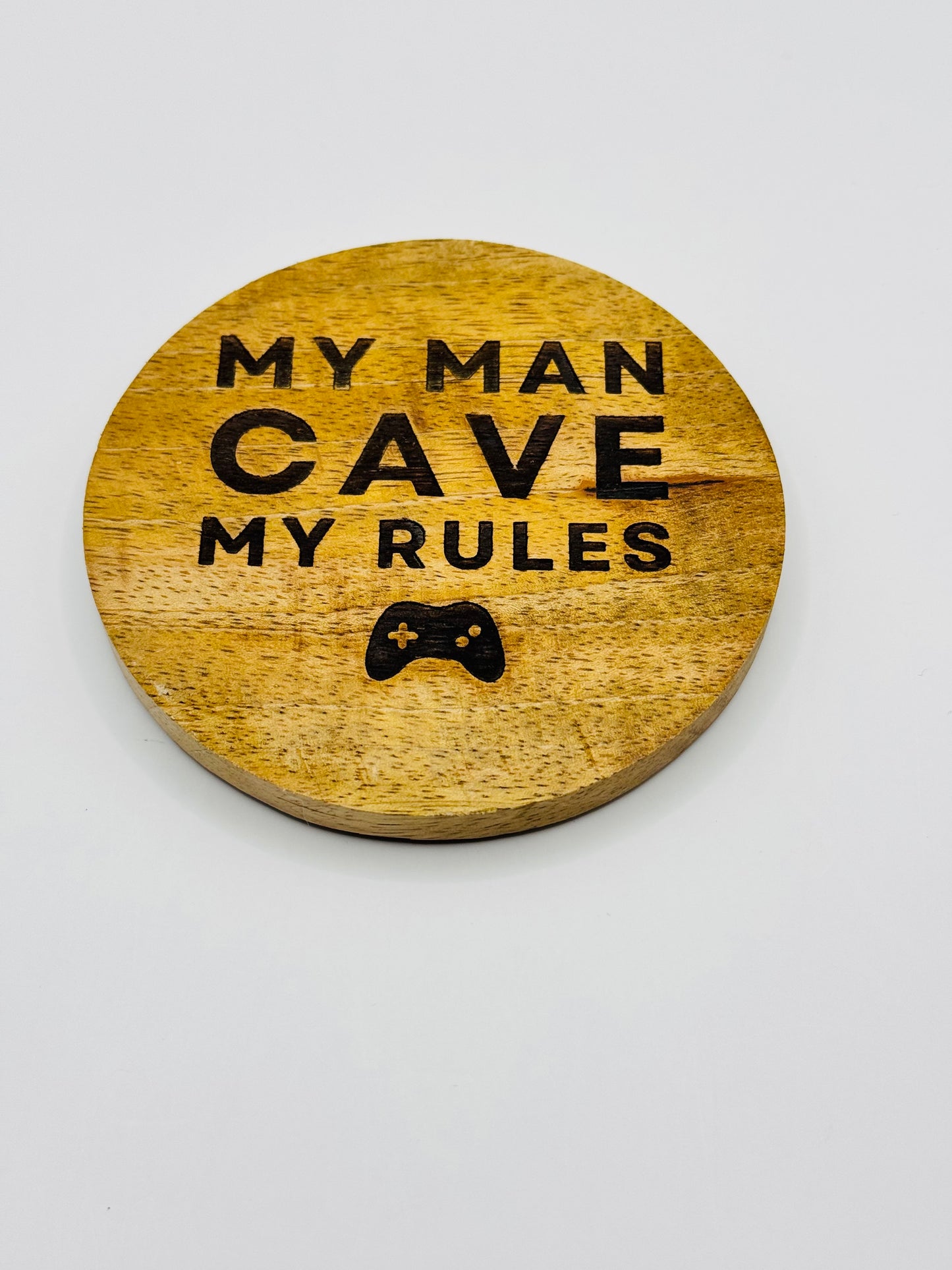 Man Cave Wooden Round Coaster