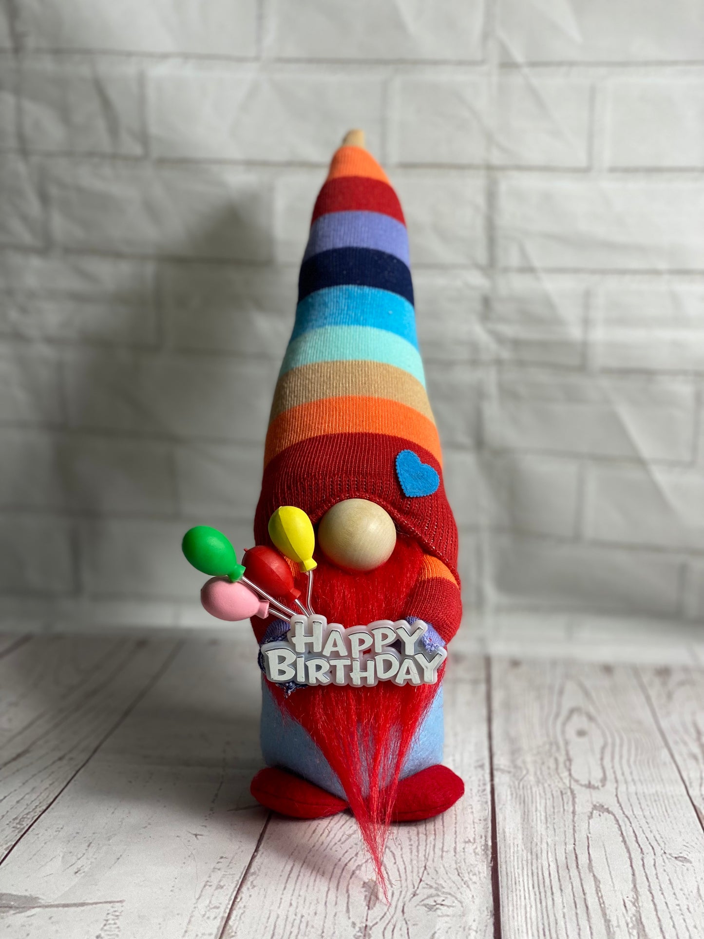 Handmade Happy Birthday Gonk With Balloons (Blue)