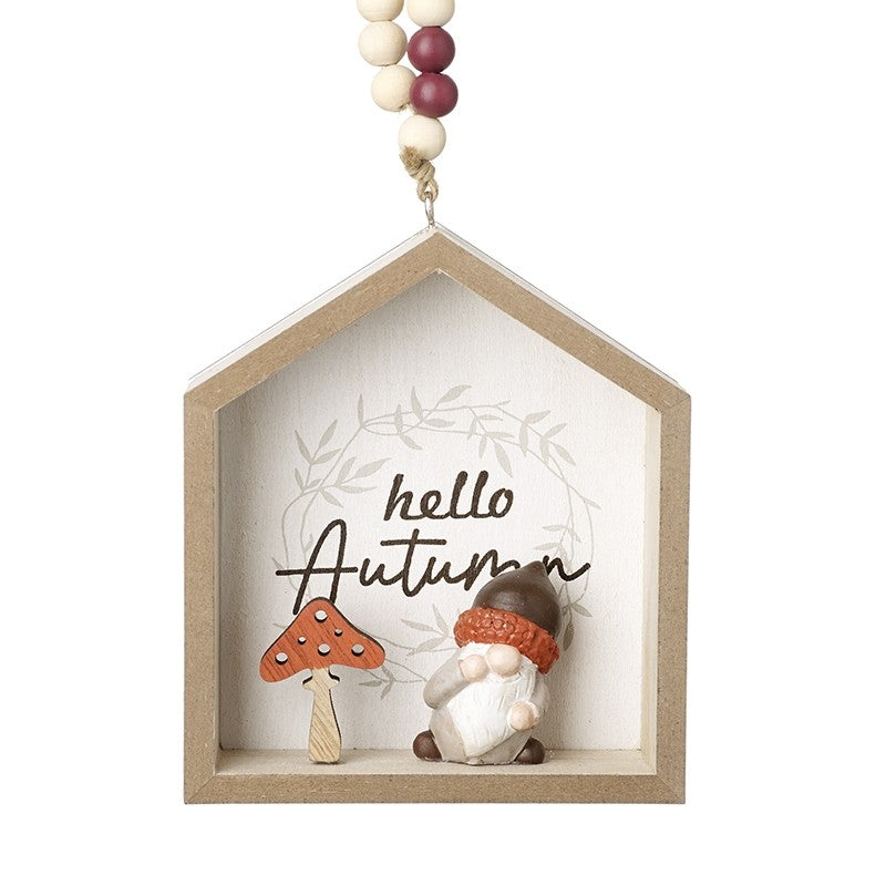 Hello Autumn Hanging Wooden Gonk House, Nordic Gnome, Swedish Tomte