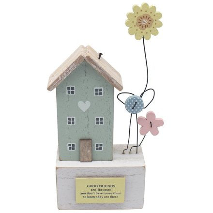 Good Friends Are Like Stars Shabby Chic Wooden House Plaque with Flowers and Heart 17cm