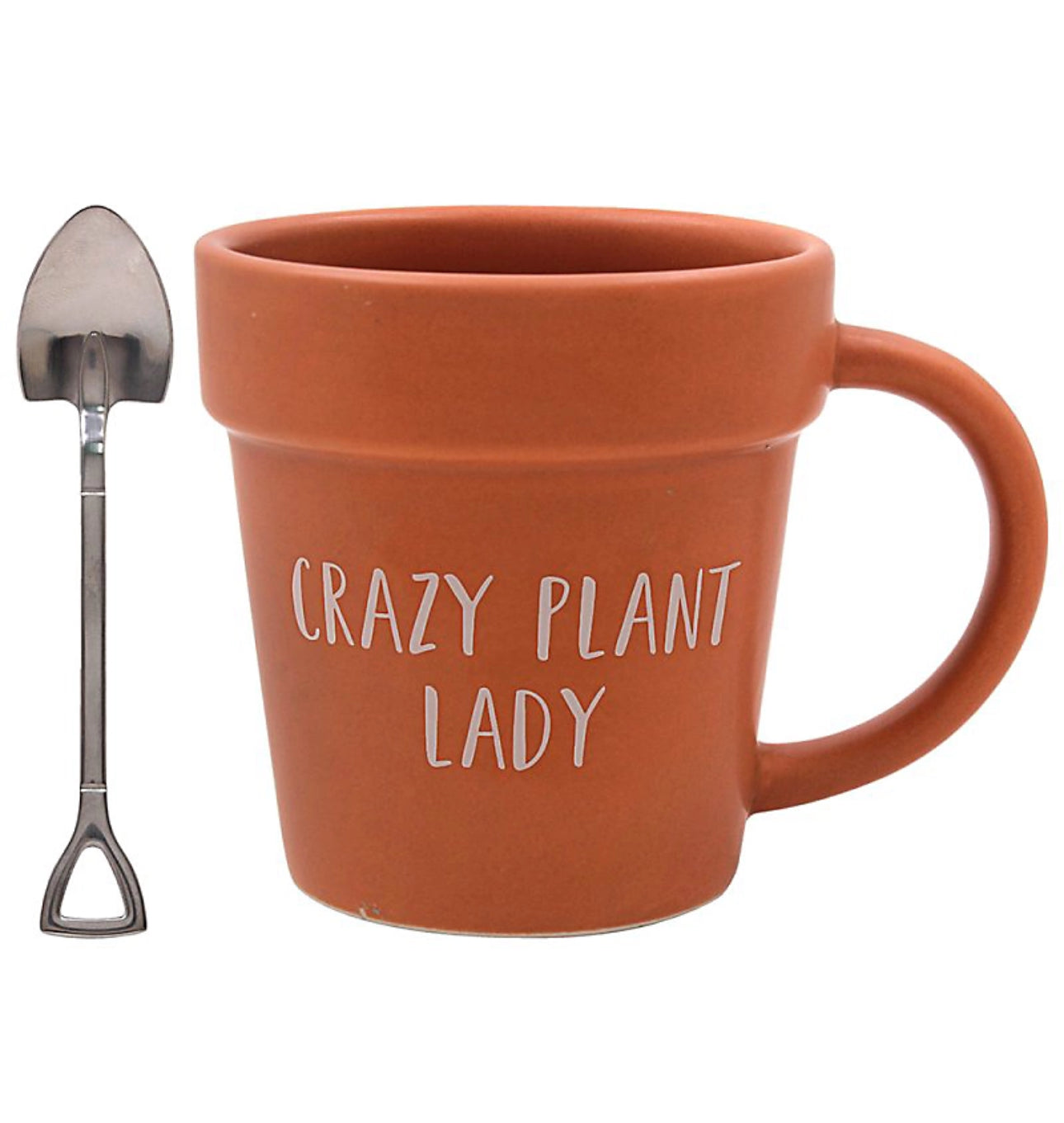Crazy Plant Lady, plant pot mug with shovel spoon