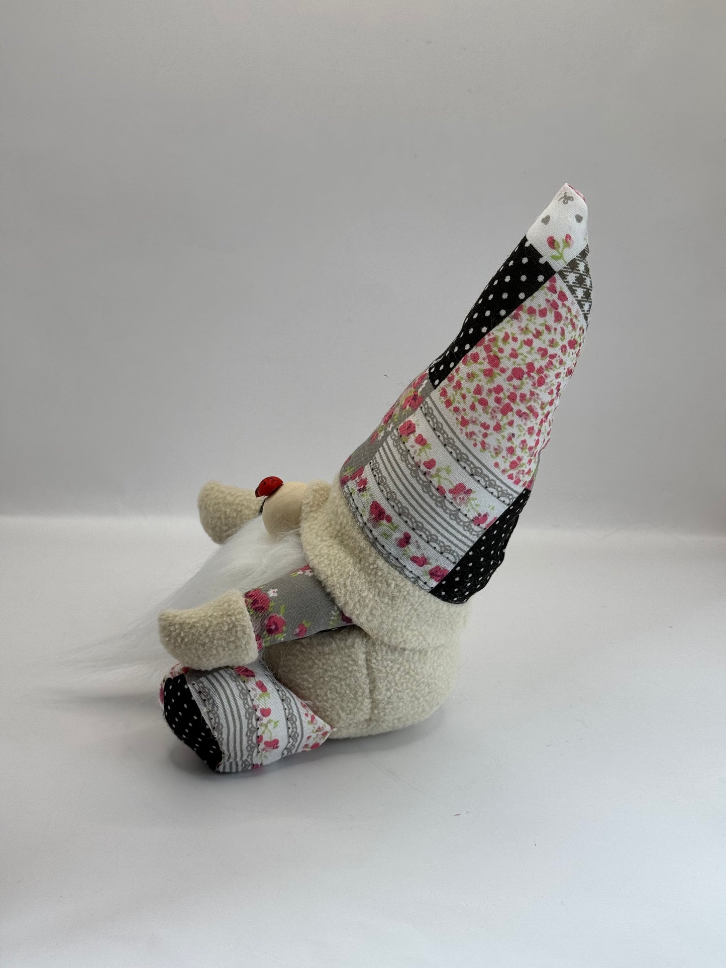 Mini Beige and Black Patchwork Gonk, 7 inches, Nordic, Gnome, Swedish Tomte