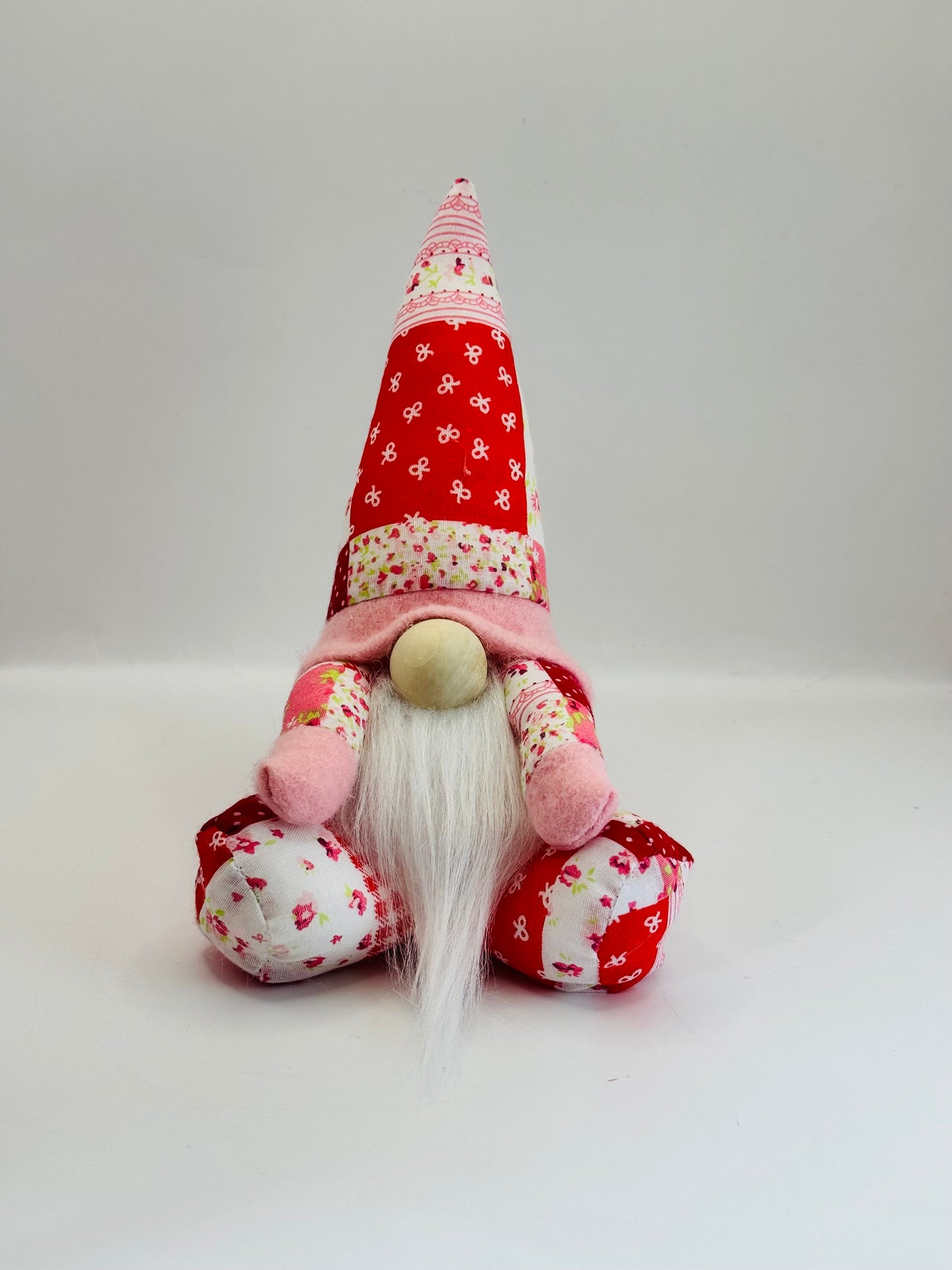 Mini Pink and Red Patchwork Sitting Gonk 7 inches, Nordic, Gnome, Swedish Tomte