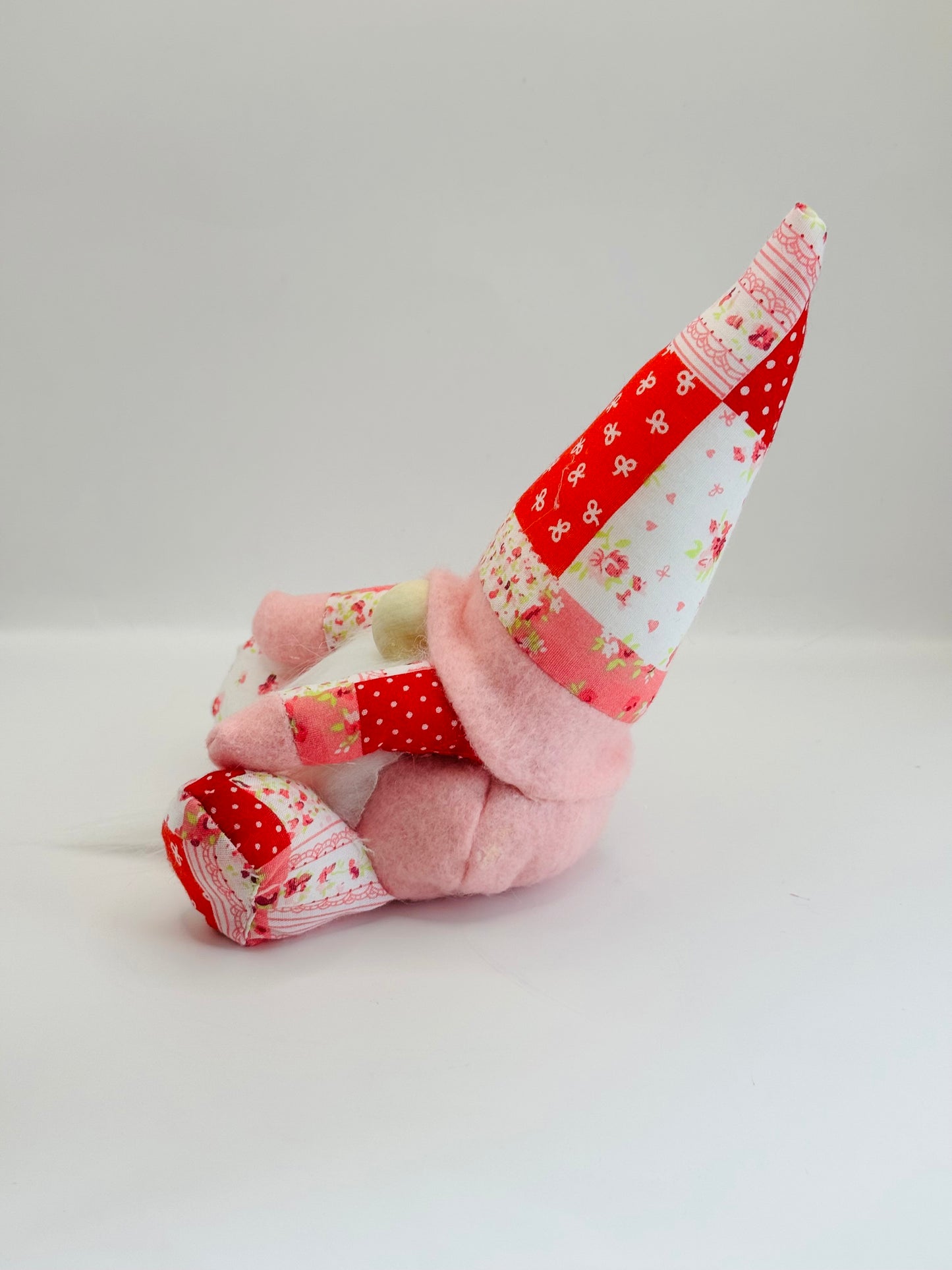 Mini Pink and Red Patchwork Sitting Gonk 7 inches, Nordic, Gnome, Swedish Tomte