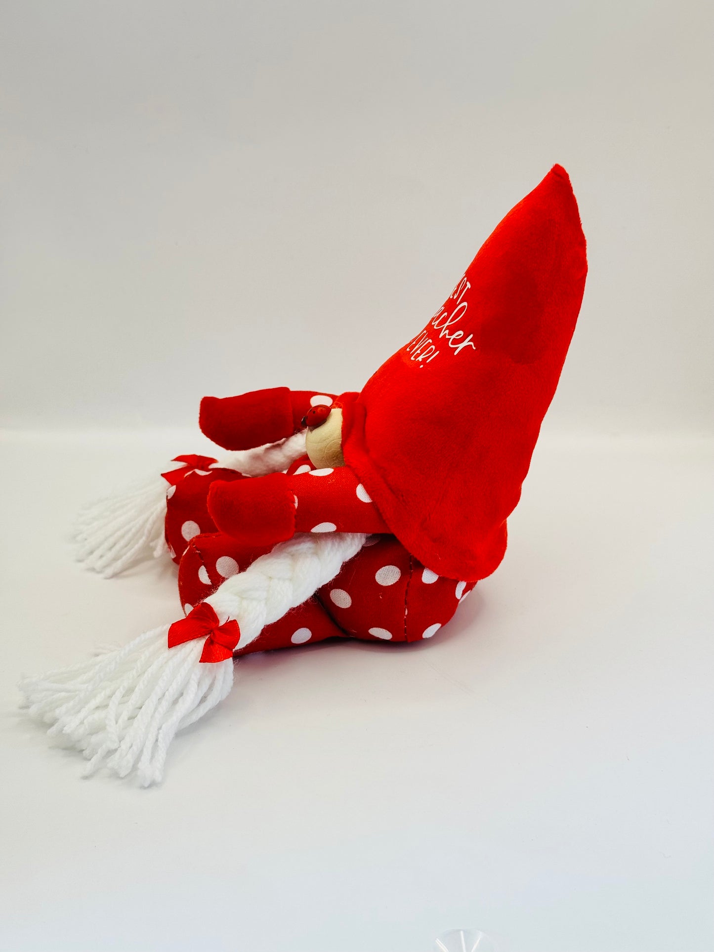 Mini Best Teacher Ever Polka Dot Red Sitting Gonk, Nordic, Gnome, Swedish Tomte