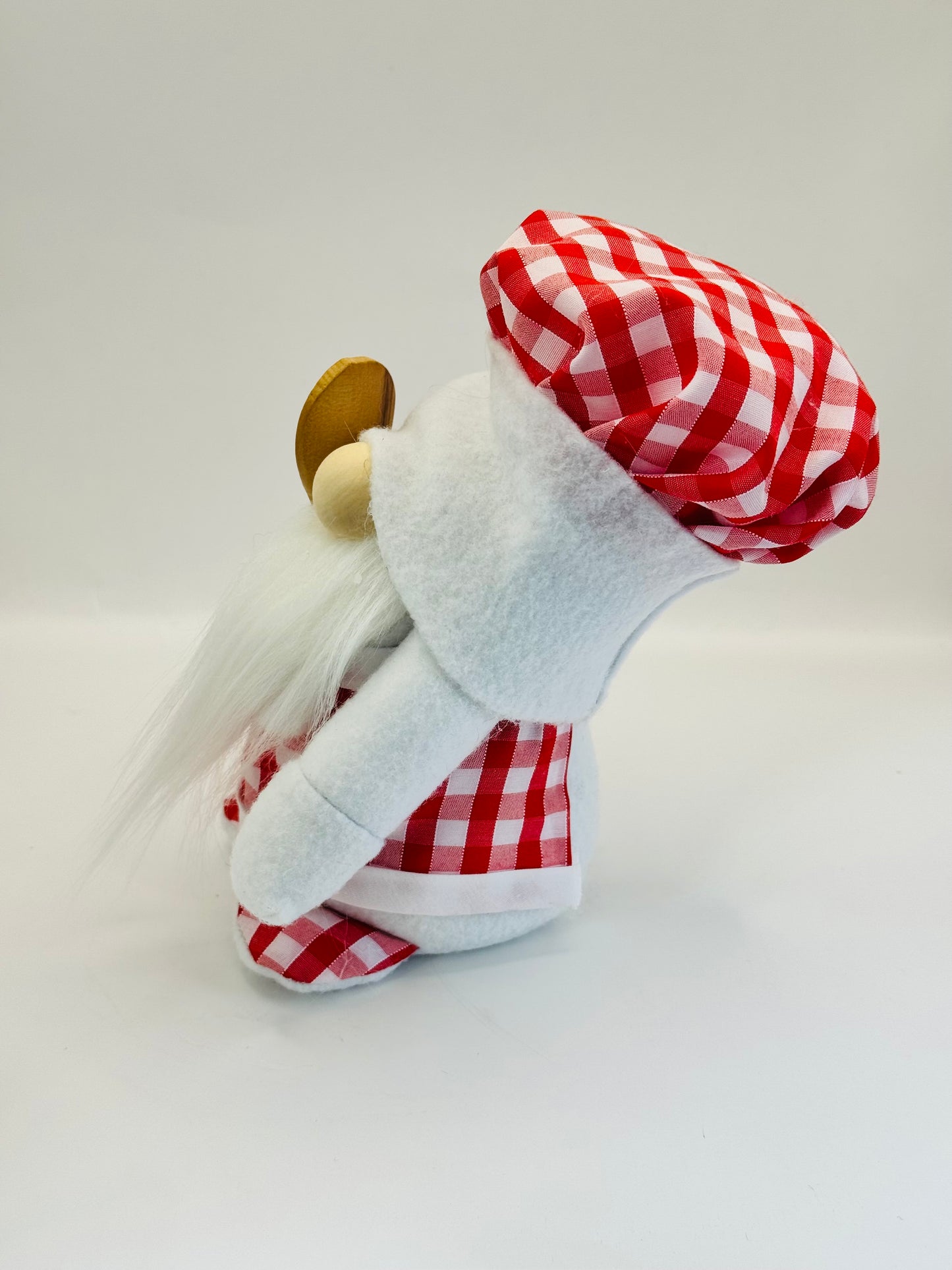 Red and White Gingham Chef Gonk, Designed and handmade by Forever Gnomes UK