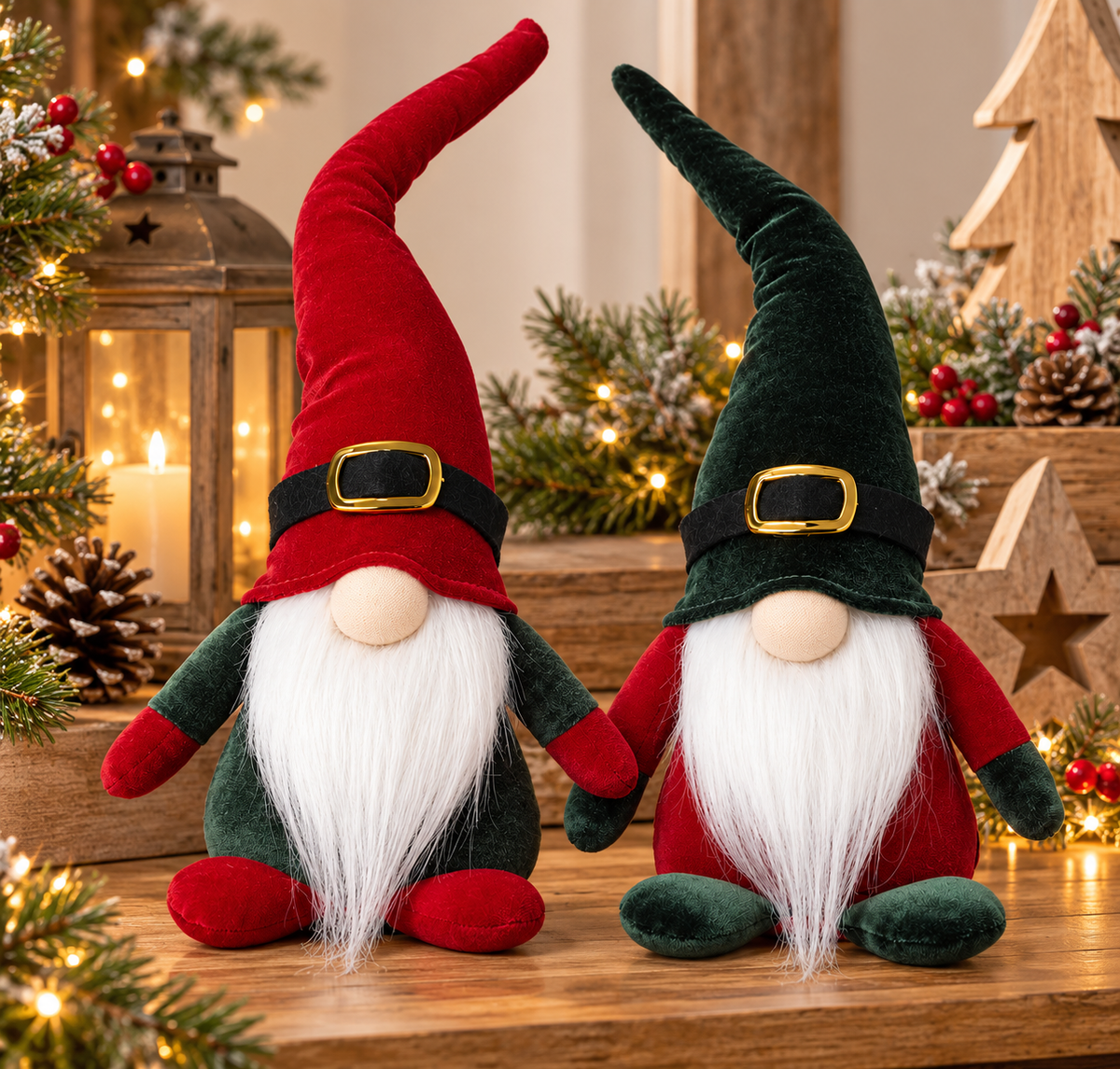 Christmas Velvet Gonk Gnome Decoration – Red or Green – 31cm Nordic Santa