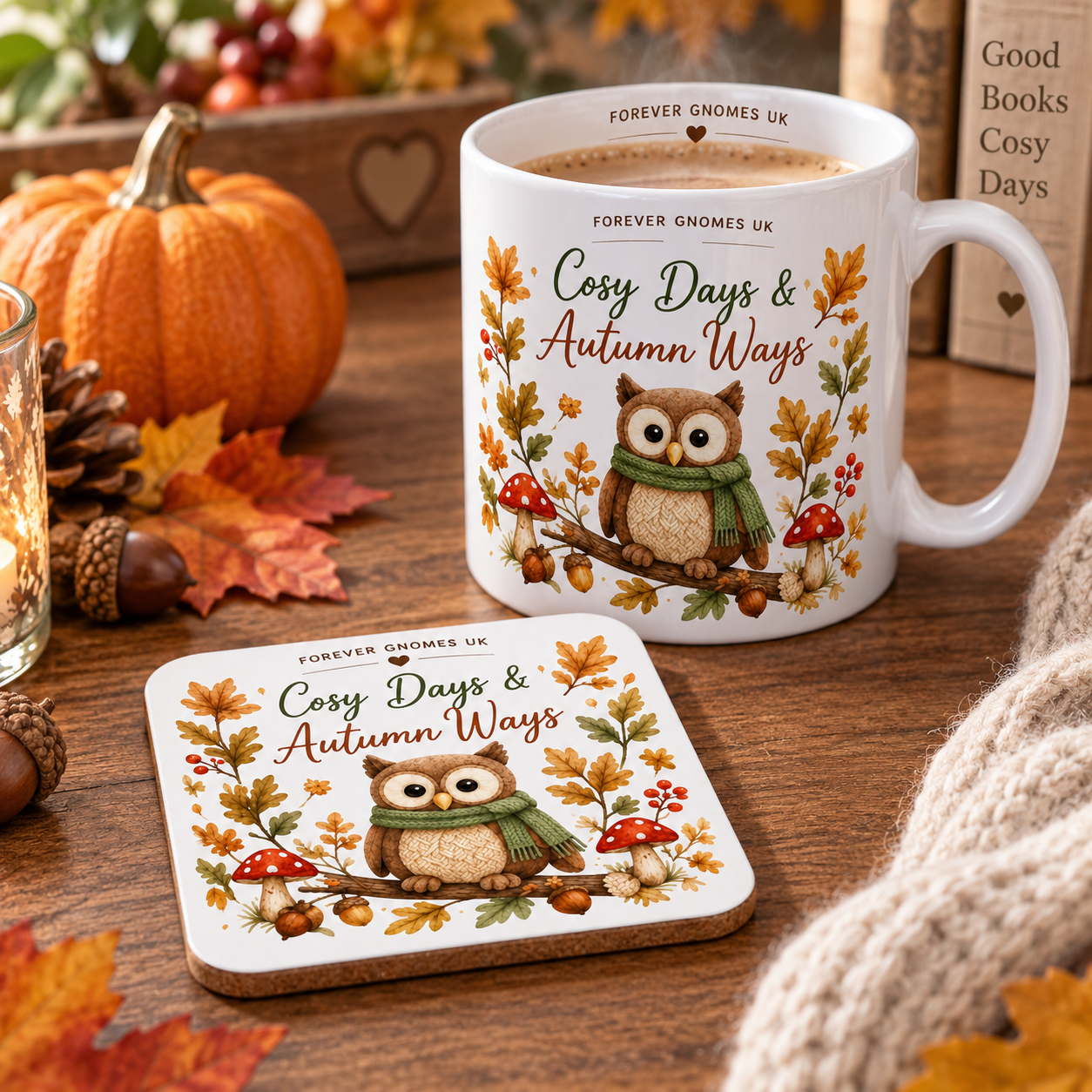 Cosy Days & Autumn Ways – Owl Coaster