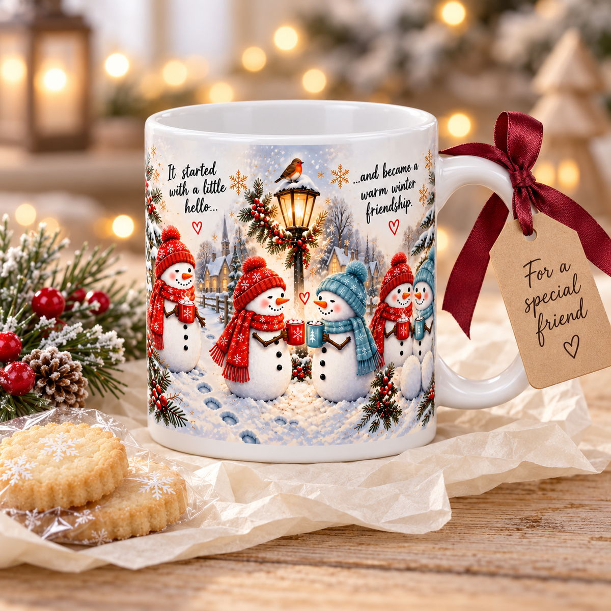 Warm Winter Friendship Snowman Mug – 11oz Ceramic Best Friend Gift