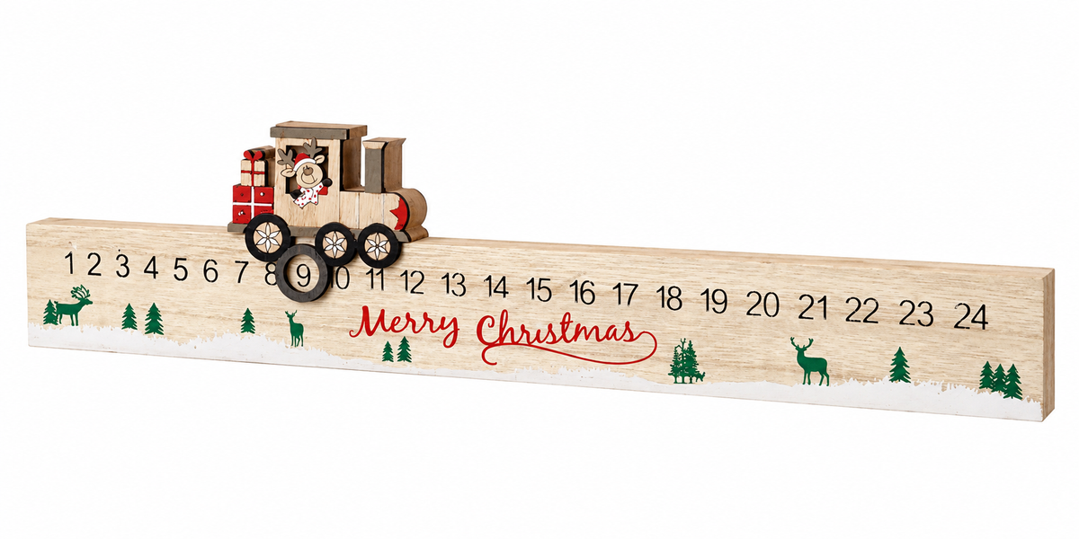 Wooden Christmas Countdown Calendar – Reindeer Train Advent Decoration – 40cm