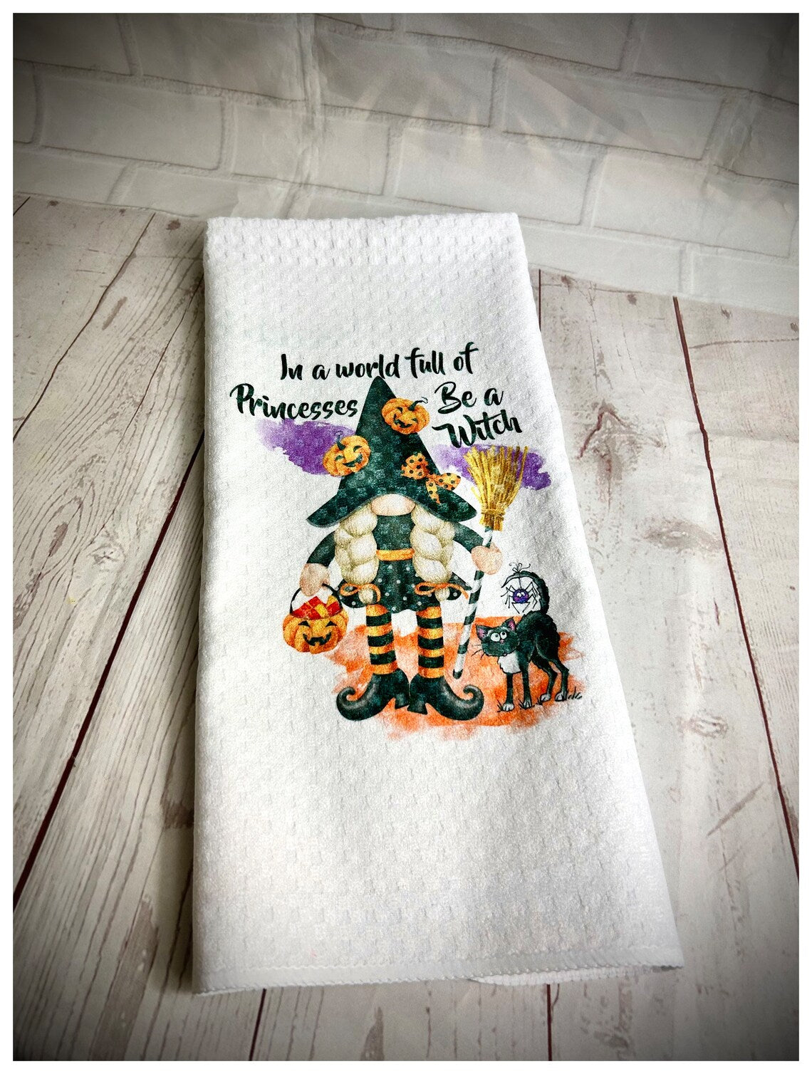 Handmade Witch Waffle Weave Gnome Tea Towel, Nordic, Gonk, Swedish Tomte