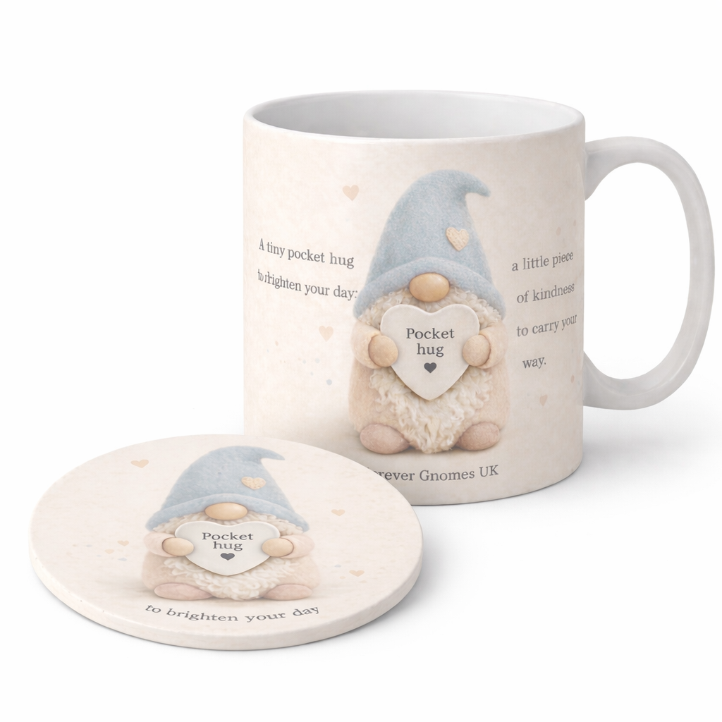 Pocket Hug Gift Set – Mug & Coaster | Thinking of You Gift | Comfort Gift | Friendship Gift | Forever Gnomes UK
