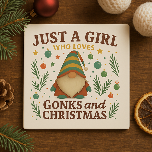 Just a girl that loves Christmas ceramic Coaster with cork backing 10cm x 10cm