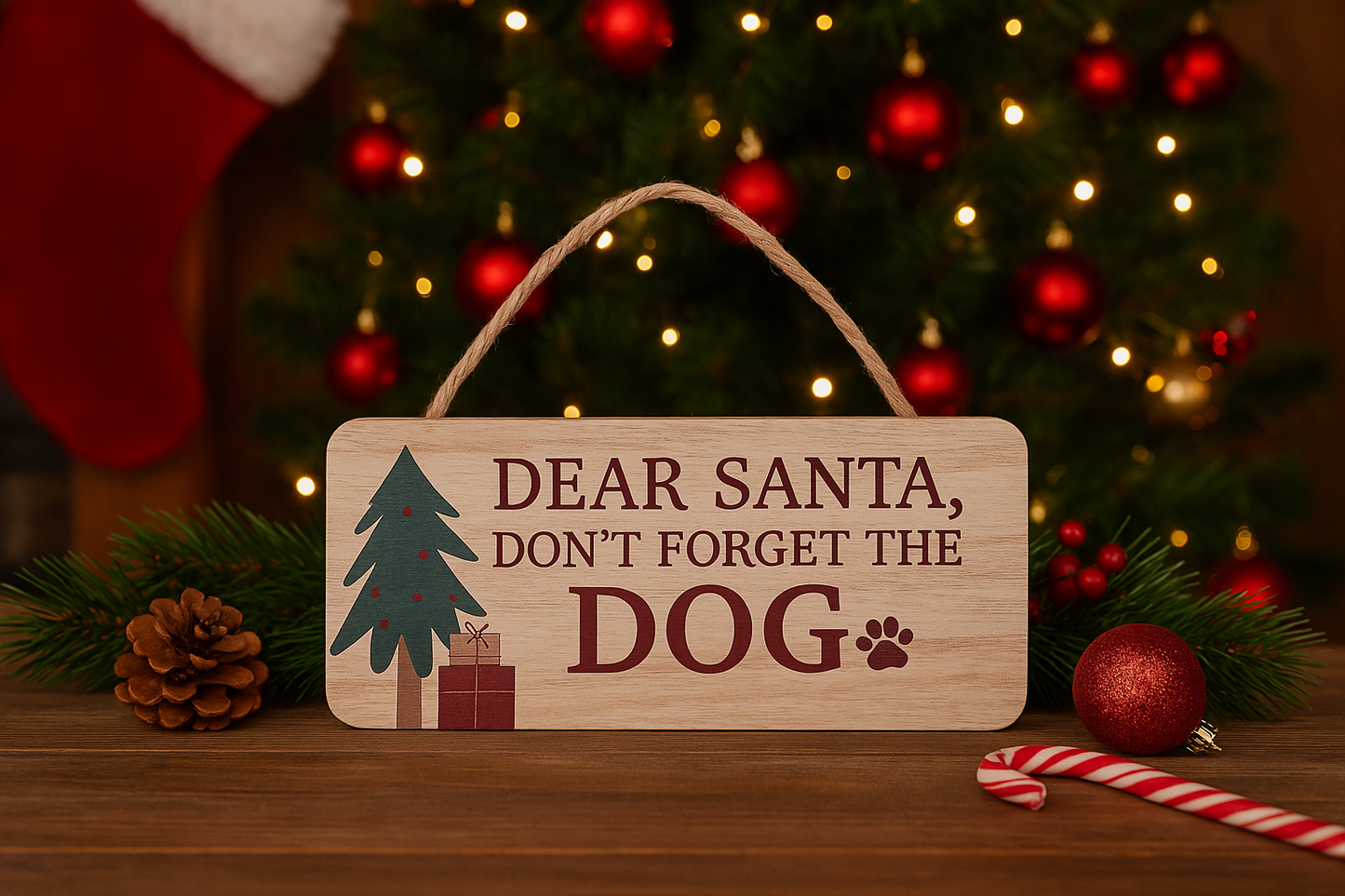 Wooden Santa Don’t Forget The Dog Sign 15cm